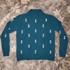 Belldini Teal Mockneck Sweater with Pearl Accents